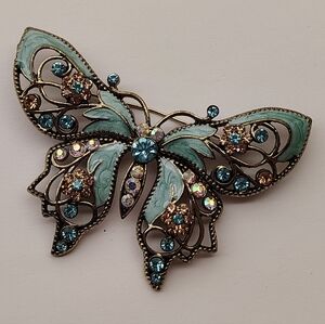 Butterfly Brooch Nina Ricci For Avon Blue Rhinestones Turquoise Enamel
